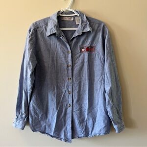 Fairset Button-Up 100% Cotton Denim-Style Shirt with Apple Embroidery